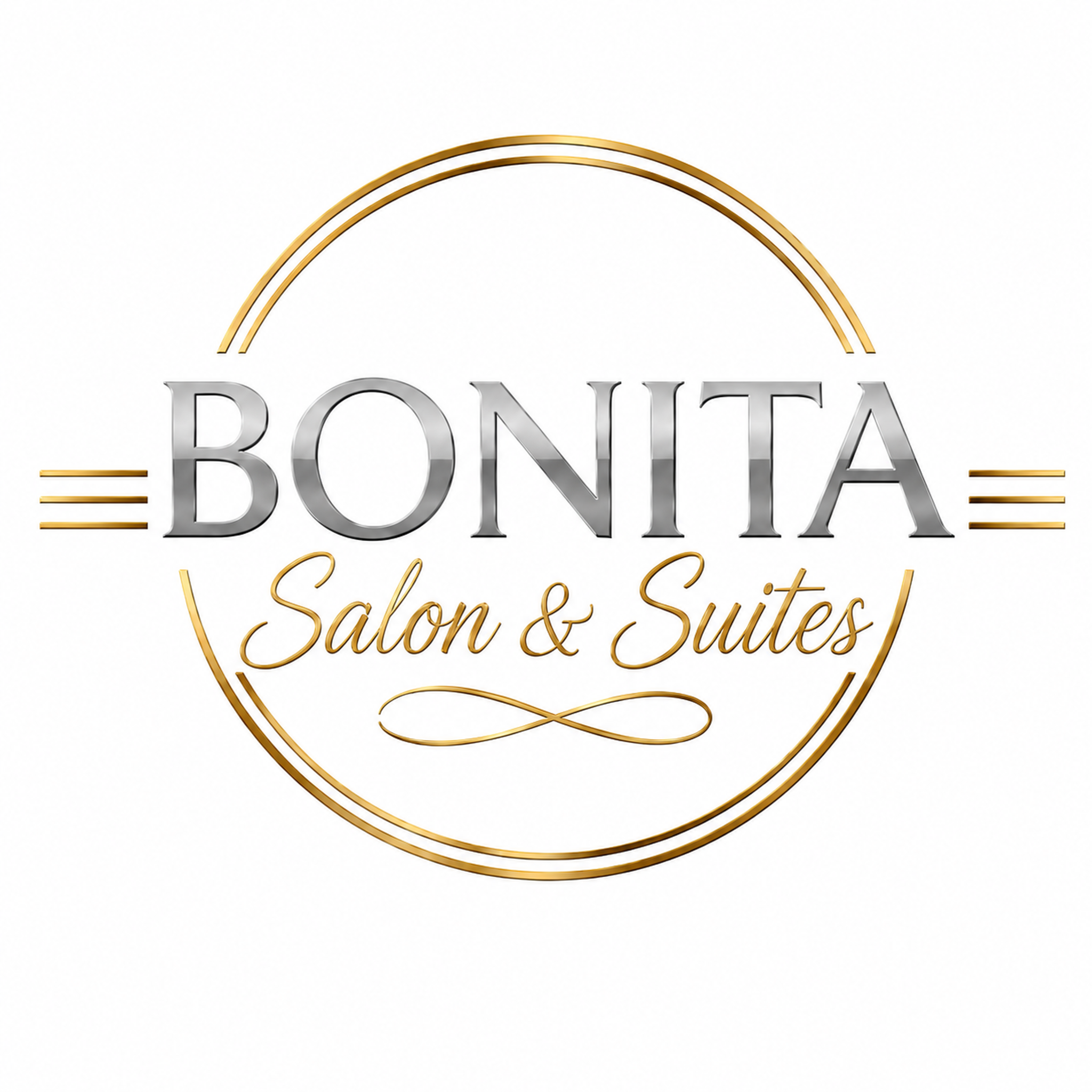 High-resolution metallic silver and gold Bonita Salon and Suites logo