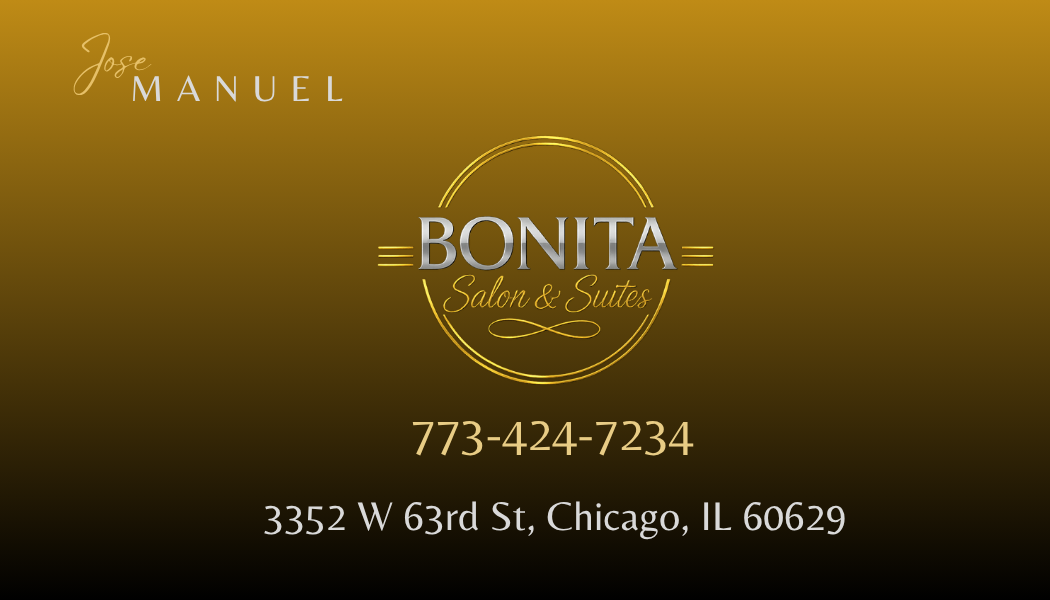 Bronze-gold personalized Jose Manuel business card front for Bonita Salon and Suites