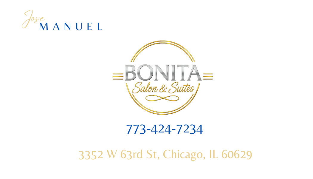 White personalized Jose Manuel business card front for Bonita Salon and Suites