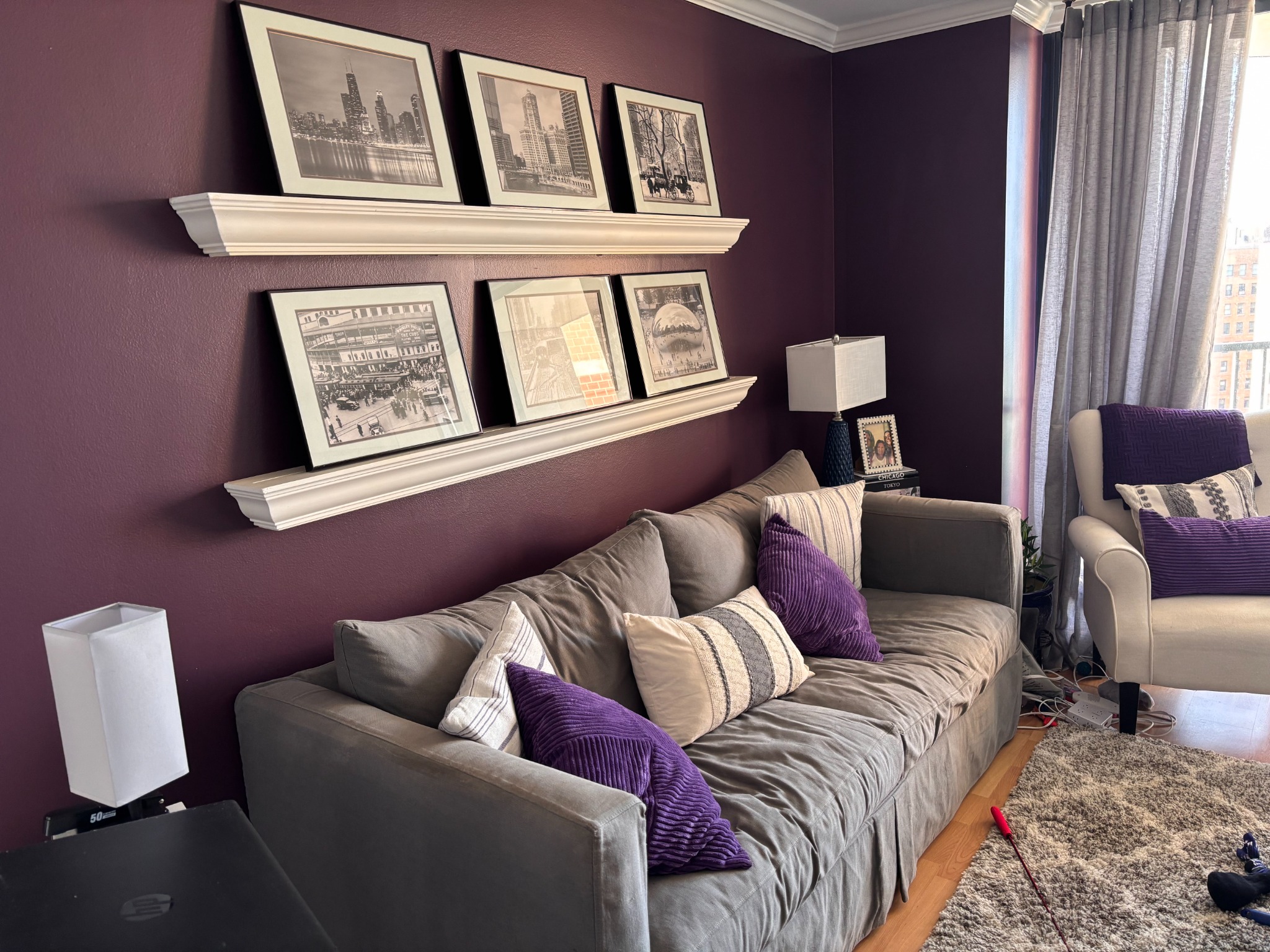 Existing condo sofa wall and furnishings before the redesign
